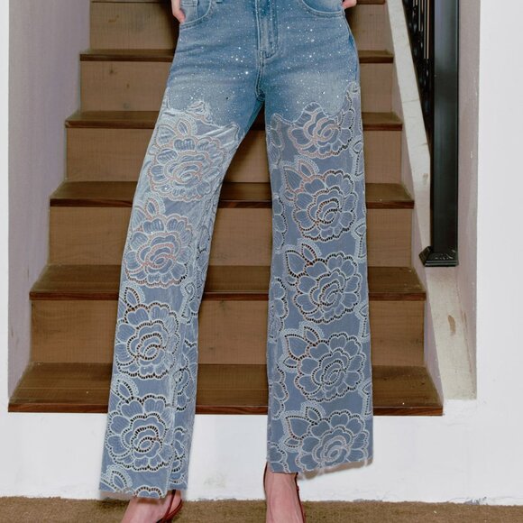 NWT Bayeas Retro Light Blue Wide Leg Jeans - Picture 2 of 16